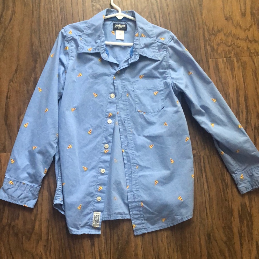 Oshkosh genuine B’gosh article long sleeve size 10 Pizza blue shirt, great condi